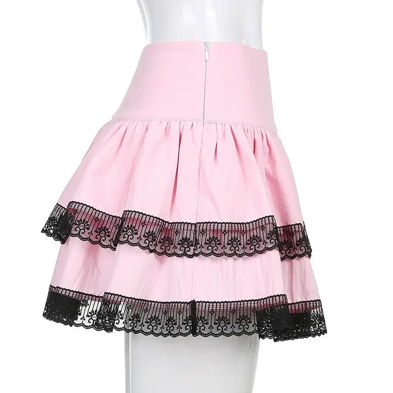 Pastel Pink and Jet Black Layered Ruffle Skirt - Cosparty