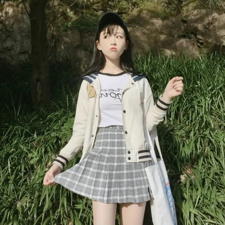Pastel Pink Plaid School Girl Skirt with Pleats - Cosparty