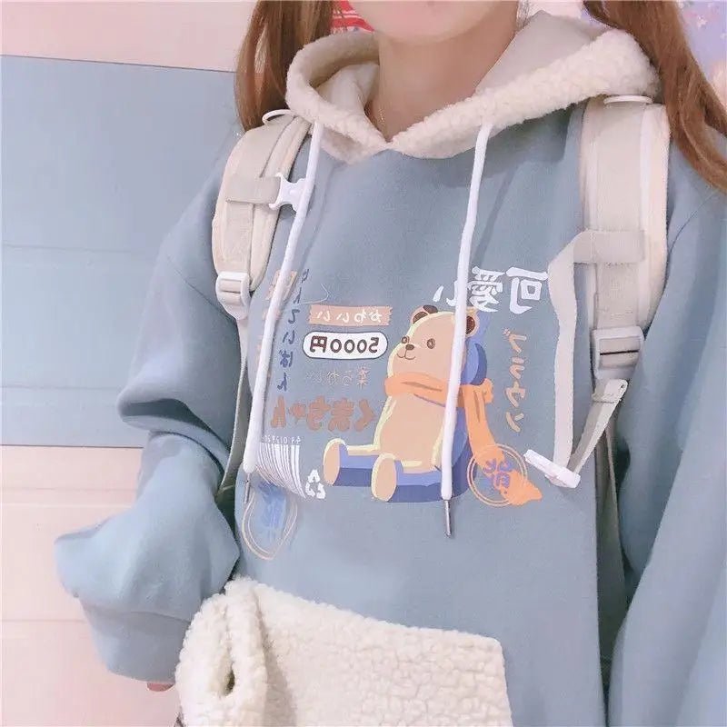 Pastel Teddy Bear Fleece Pullover Hoodie - Cosparty