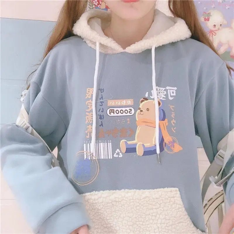 Pastel Teddy Bear Fleece Pullover Hoodie - Cosparty