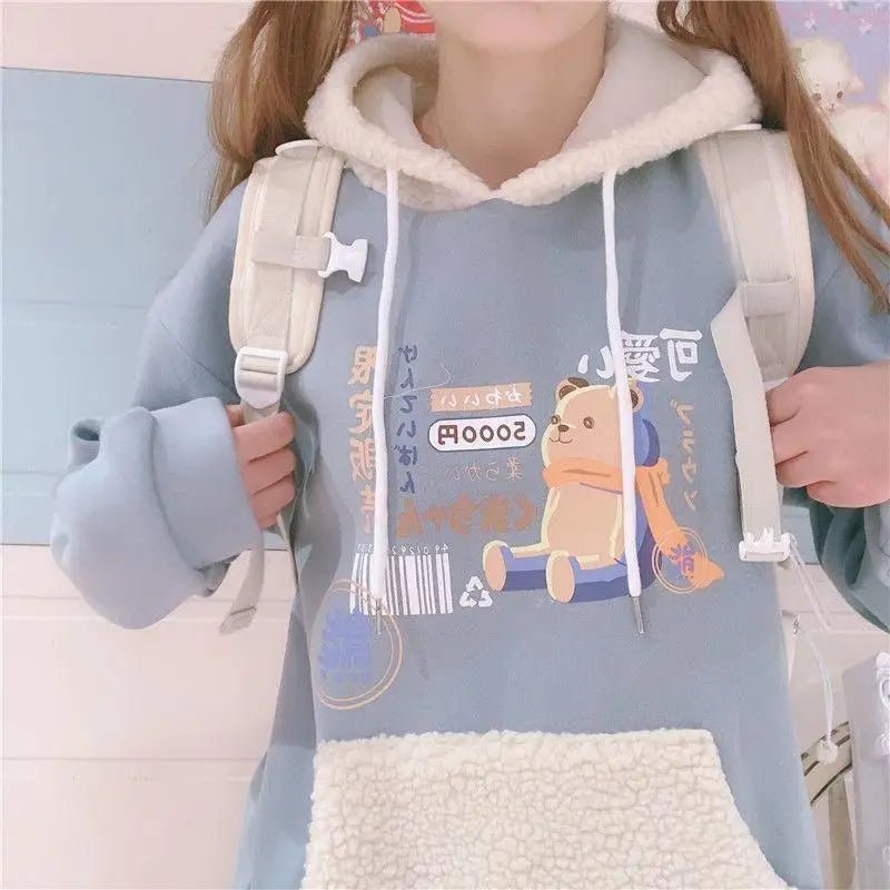 Pastel Teddy Bear Fleece Pullover Hoodie - Cosparty