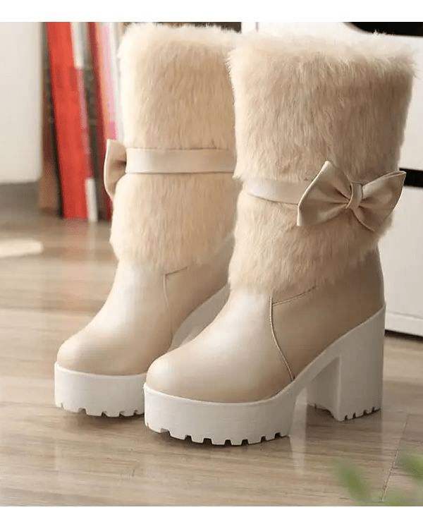 Pastel Vegan Fur Boots with Chunky Block Heel - Cosparty
