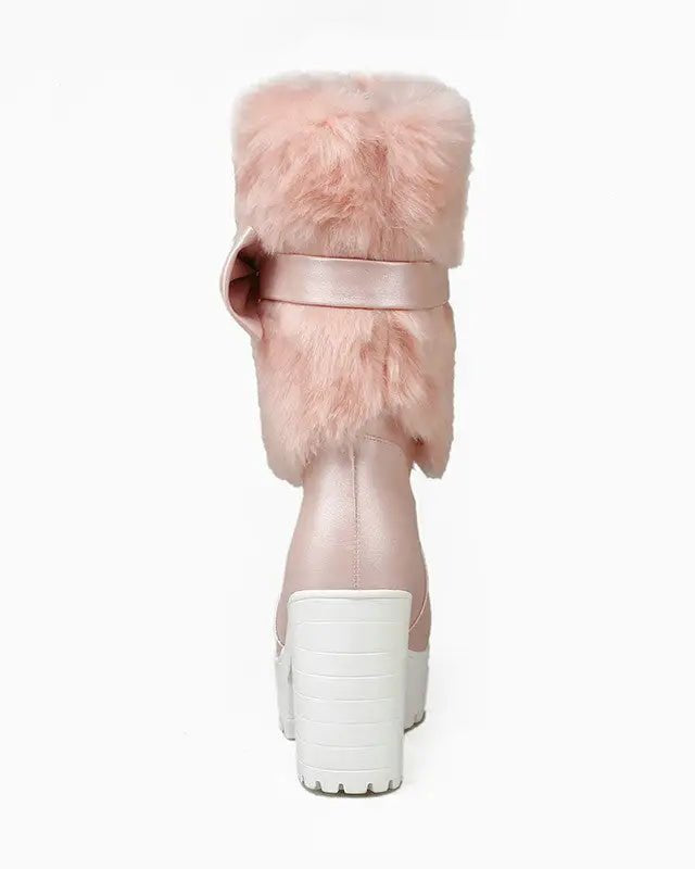 Pastel Vegan Fur Boots with Chunky Block Heel - Cosparty