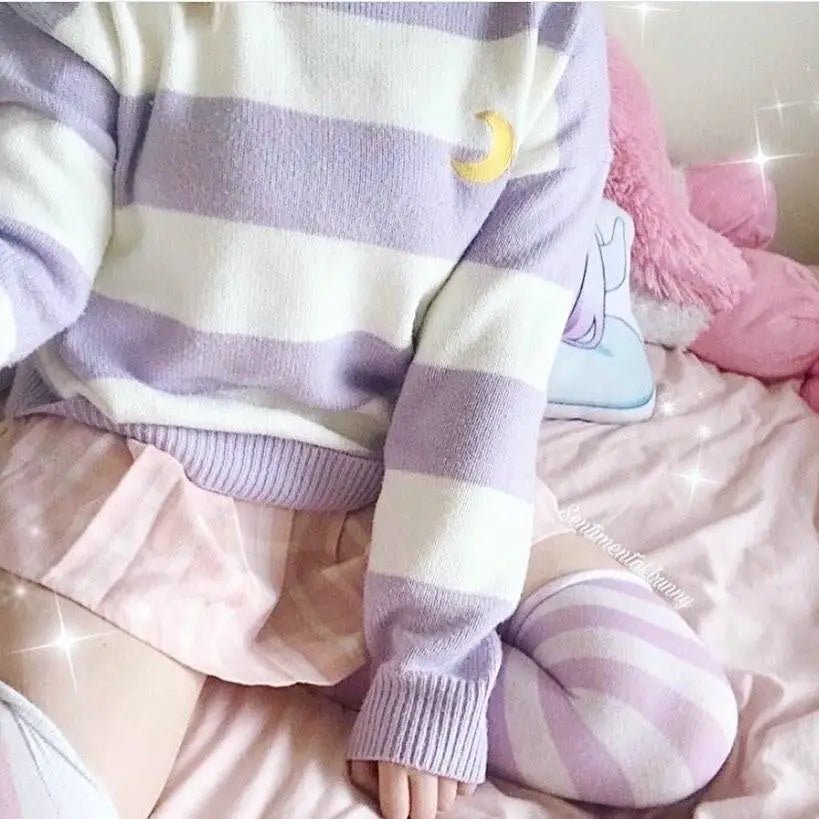 Perfect Cozy Magical Girl Knit Sweater with White Stripes - Cosparty