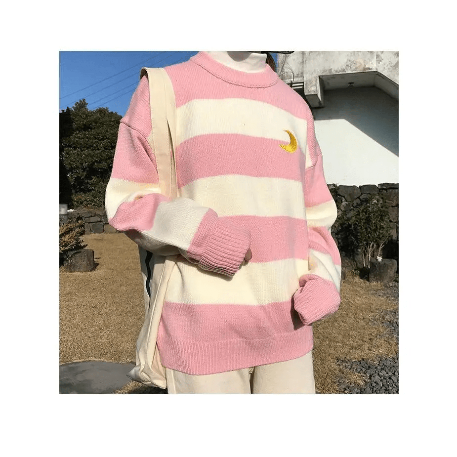 Perfect Cozy Magical Girl Knit Sweater with White Stripes - Cosparty