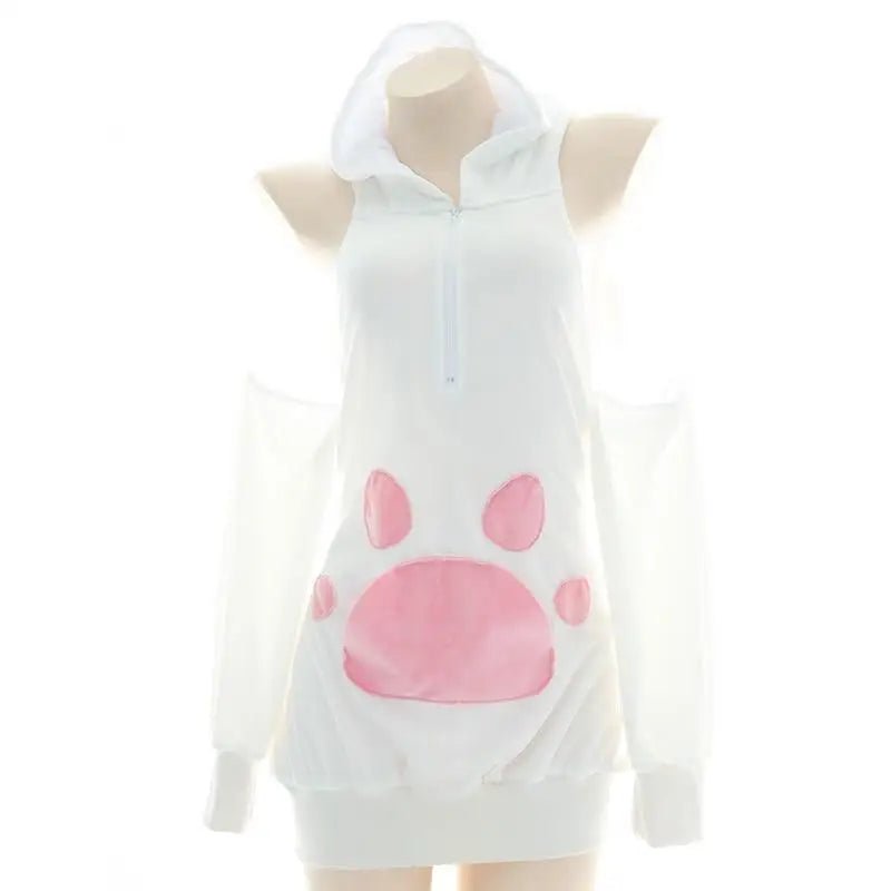 Pink and White Bunny Hooded Sweater Dress for Ultimate Kawaii Style - Cosparty