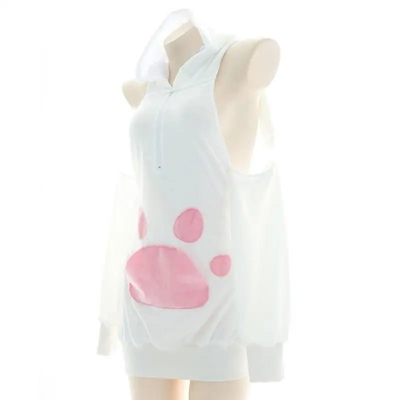 Pink and White Bunny Hooded Sweater Dress for Ultimate Kawaii Style - Cosparty