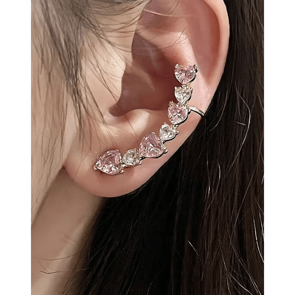 Pink and White Heart Rhinestone Ear Cuff for Elegant Style - Cosparty