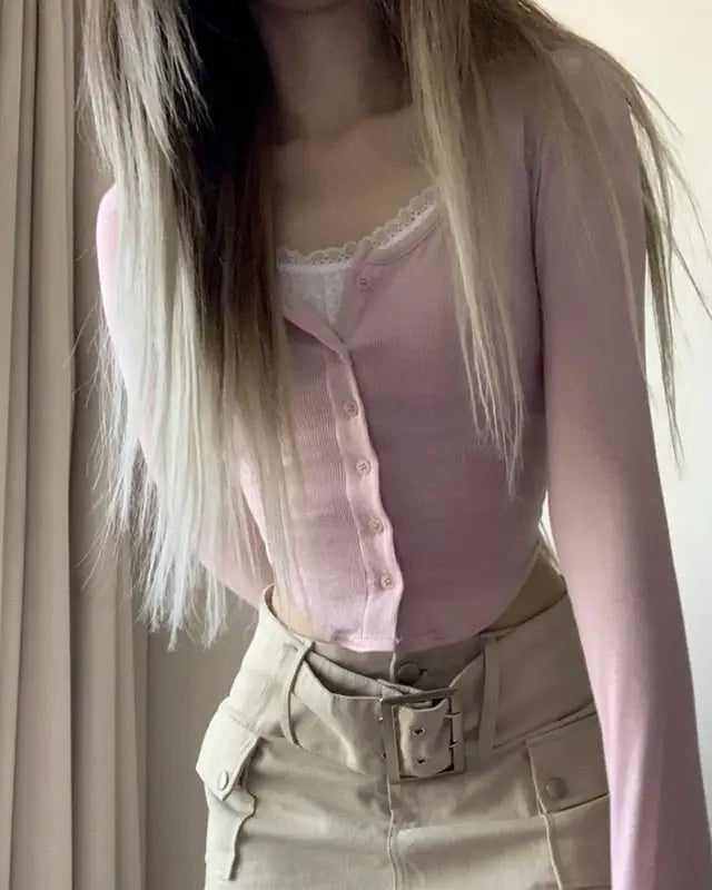 Pink Button Up Lace Cardigan for Fairy Charm Wardrobe - Cosparty