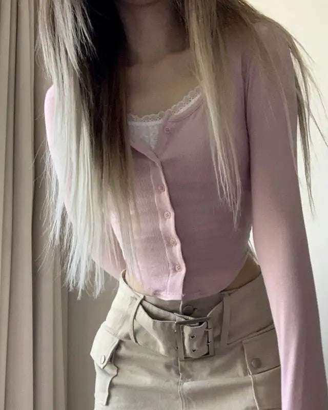 Pink Button Up Lace Cardigan for Fairy Charm Wardrobe - shirt