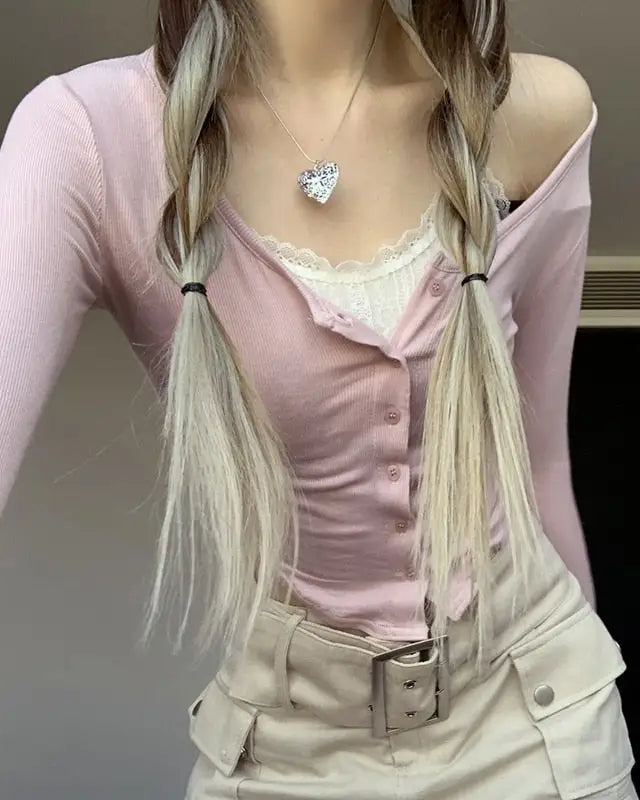 Pink Button Up Lace Cardigan for Fairy Charm Wardrobe - shirt