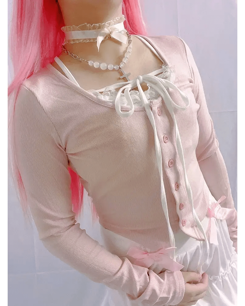 Pink Button Up Lace Cardigan for Fairy Charm Wardrobe - Cosparty