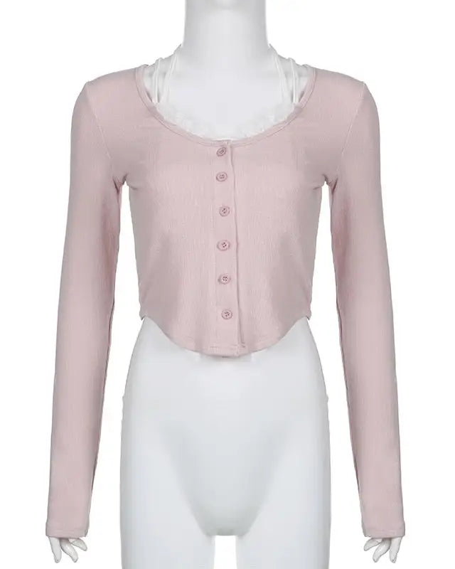 Pink Button Up Lace Cardigan for Fairy Charm Wardrobe - shirt