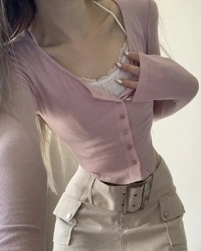 Pink Button Up Lace Cardigan for Fairy Charm Wardrobe - shirt