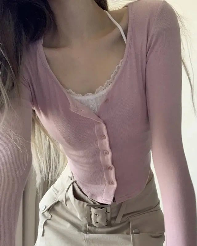 Pink Button Up Lace Cardigan for Fairy Charm Wardrobe - Cosparty