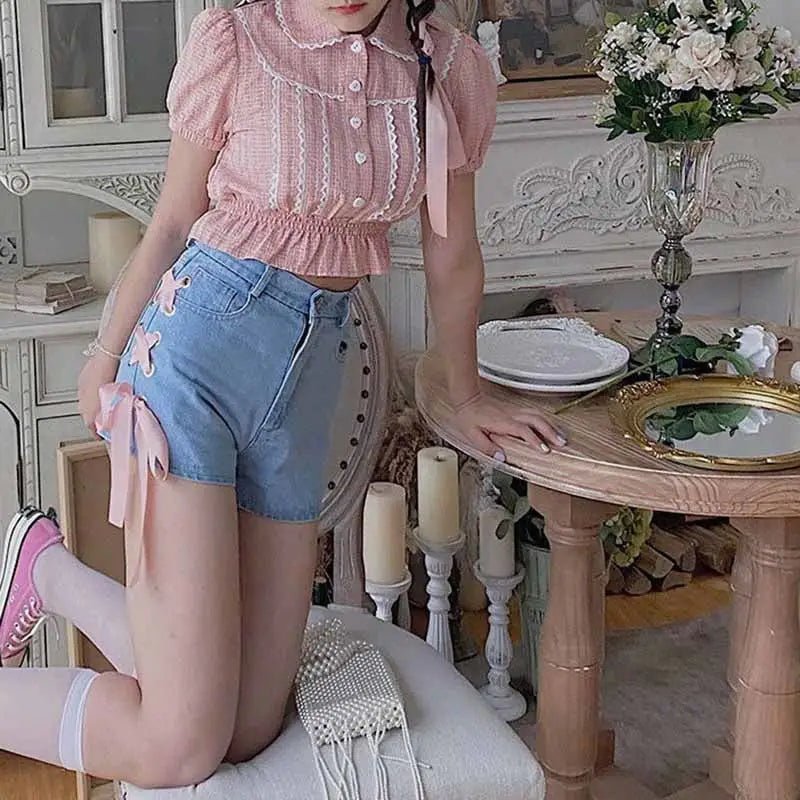 Pink Corset Lace Up Shorts for a Girly Summer Look - Cosparty
