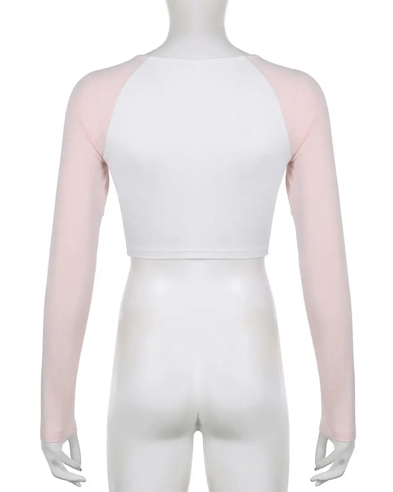 Pink Kitten Long Sleeve Crop Top for Angelcore and Fairycore Styles - Cosparty