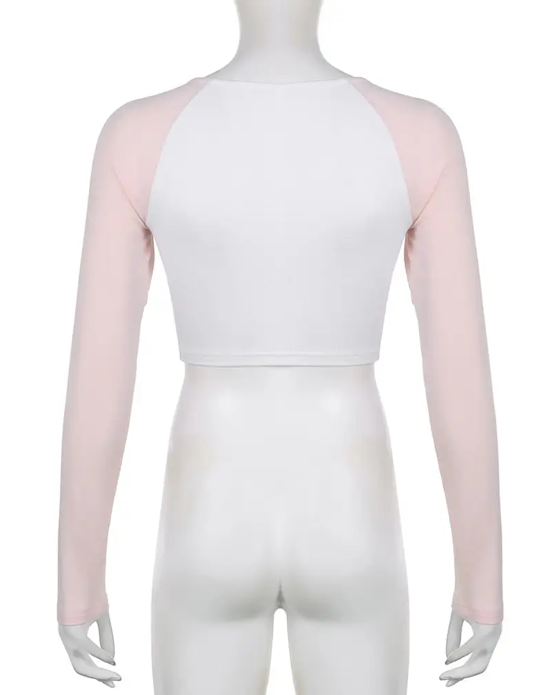 Pink Kitten Long Sleeve Crop Top for Angelcore and Fairycore Styles - shirt