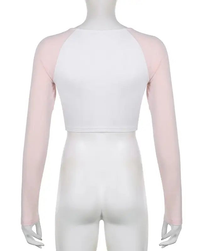 Pink Kitten Long Sleeve Crop Top for Angelcore and Fairycore Styles - Cosparty