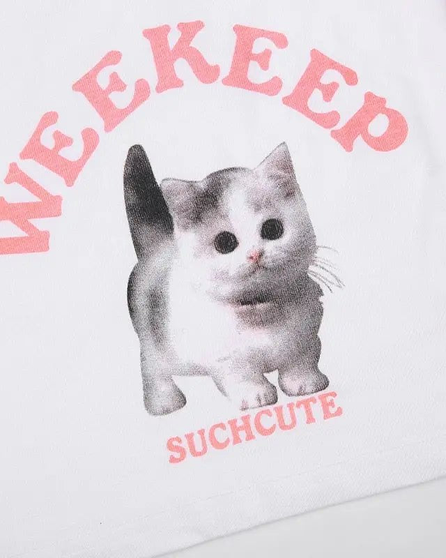 Pink Kitten Long Sleeve Crop Top for Angelcore and Fairycore Styles - Cosparty