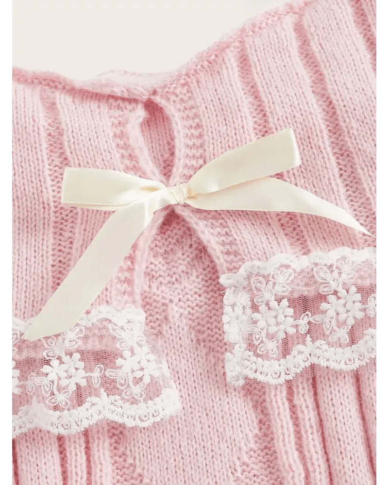 Pink Knit Princess Sweater with Off - the - Shoulder Design and Accents - Cosparty
