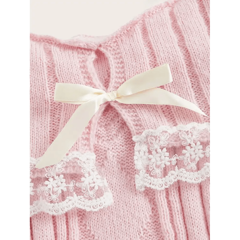 Pink Knit Princess Sweater with Off - the - Shoulder Design and Accents - Cosparty