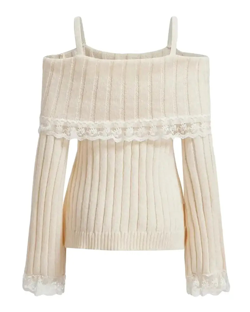 Pink Knit Princess Sweater with Off-the-Shoulder Design and Accents - sweater