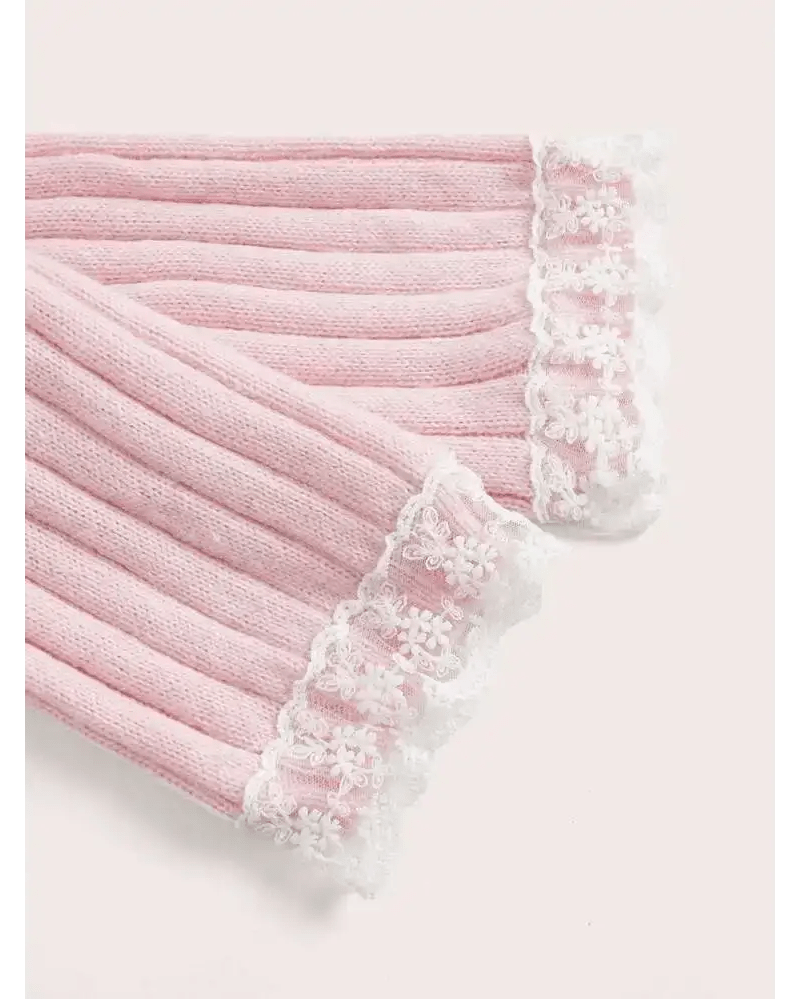 Pink Knit Princess Sweater with Off - the - Shoulder Design and Accents - Cosparty