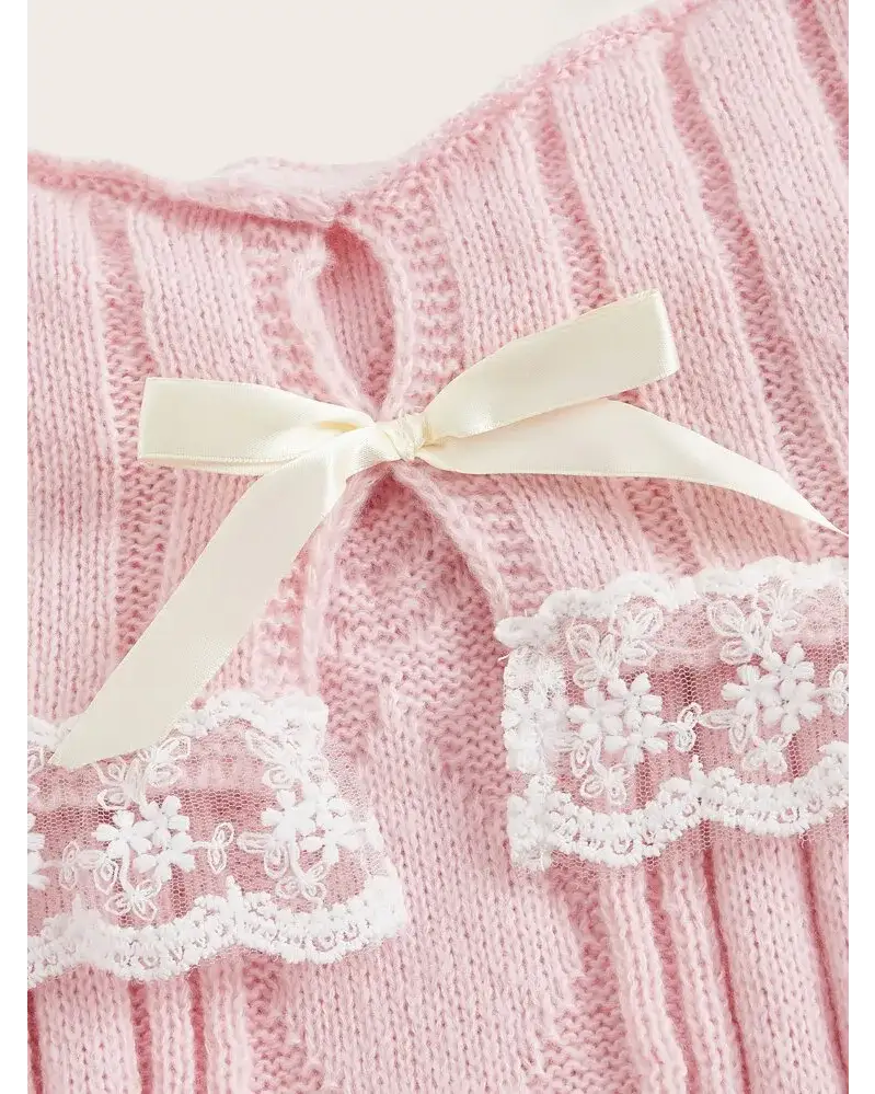 Pink Knit Princess Sweater with Off-the-Shoulder Design and Accents - sweater
