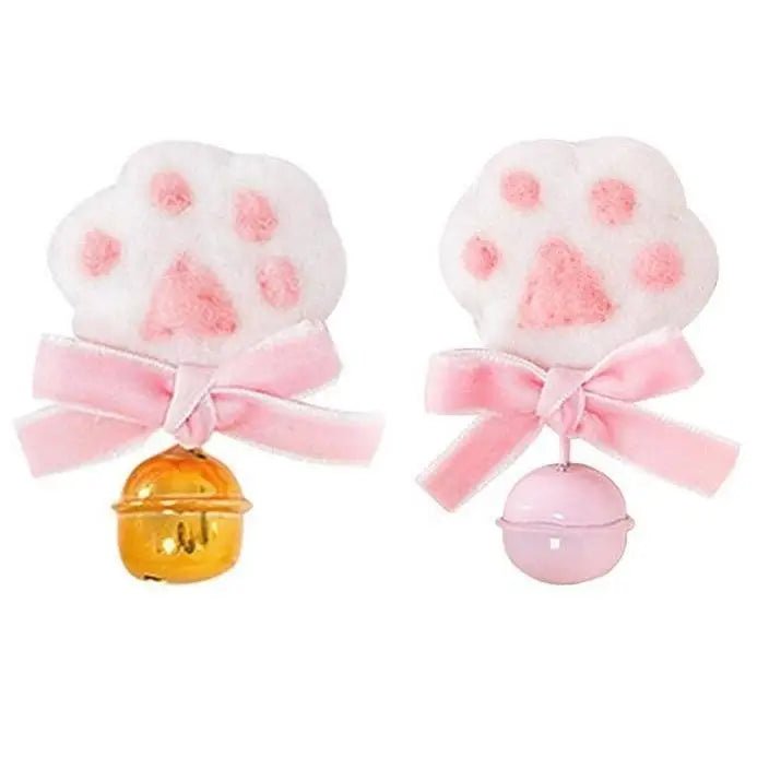 Pink Paw Print Hair Clips with Bow and Bell - Cosparty