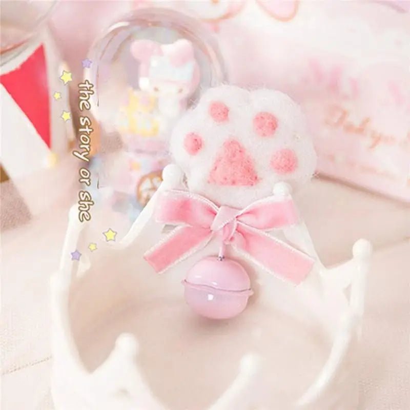 Pink Paw Print Hair Clips with Bow and Bell - Cosparty