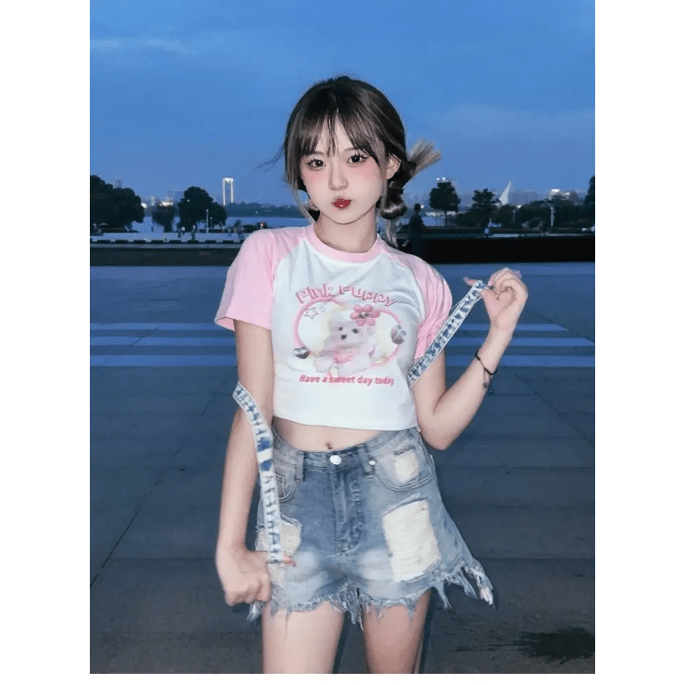 Pink Puppy Crop Top for Y2K Fashion Lovers - Cosparty