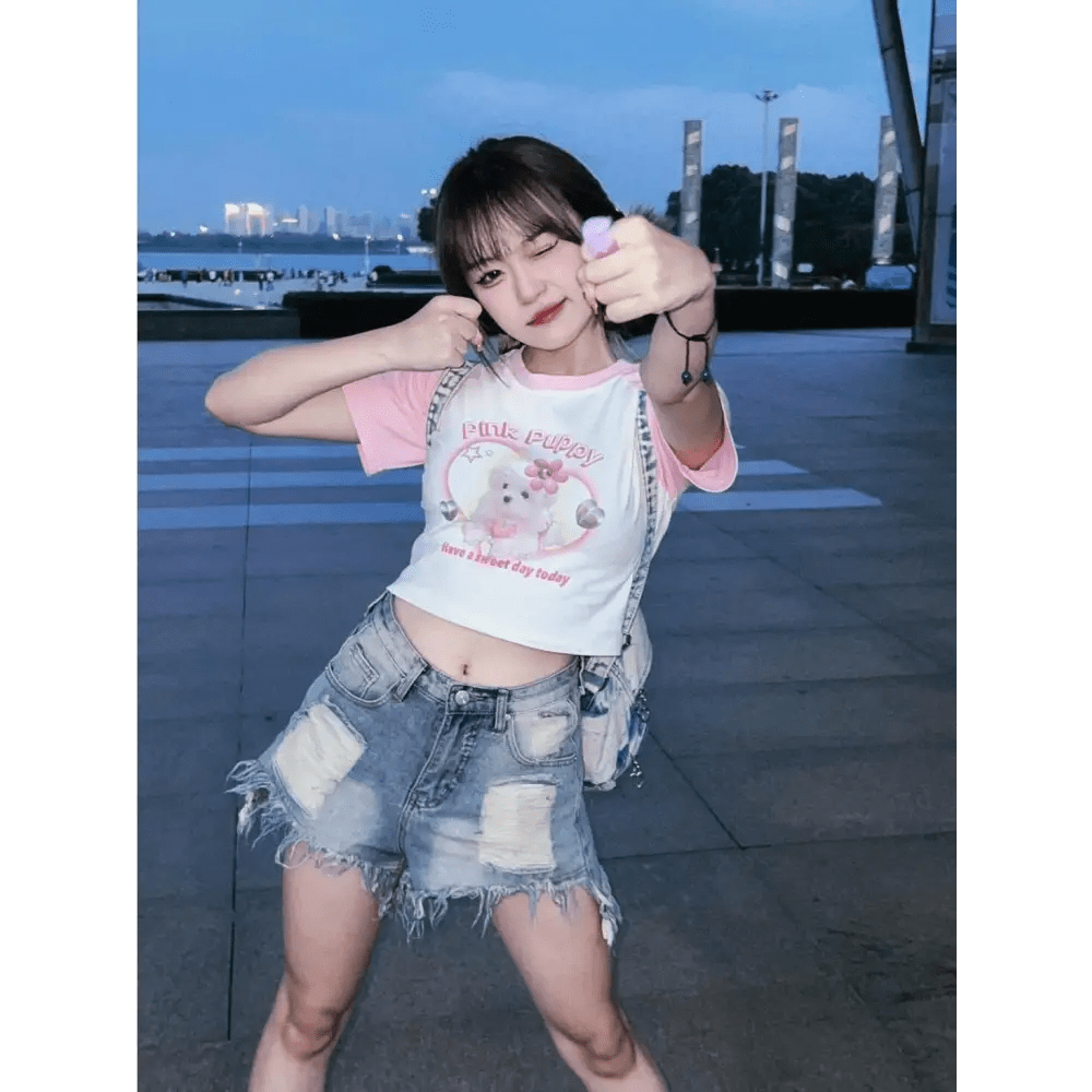 Pink Puppy Crop Top for Y2K Fashion Lovers - Cosparty