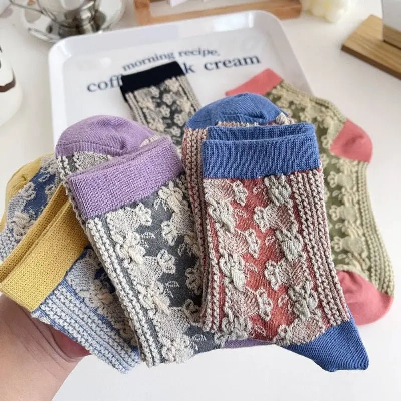 Pink Vintage Floral Socks for Kawaii and Fairycore Styles - Cosparty