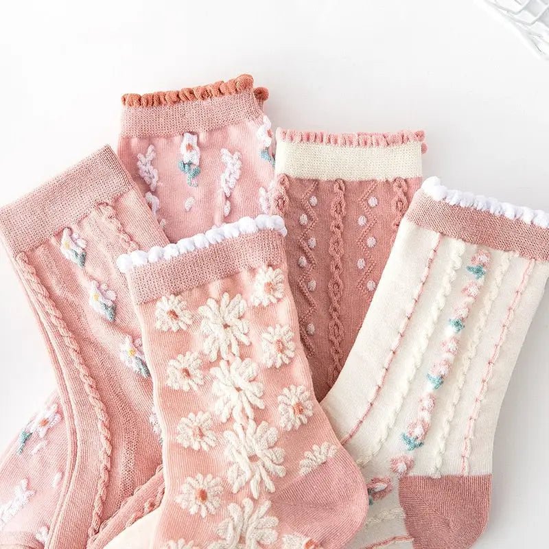 Pink Vintage Floral Socks for Kawaii and Fairycore Styles - Cosparty