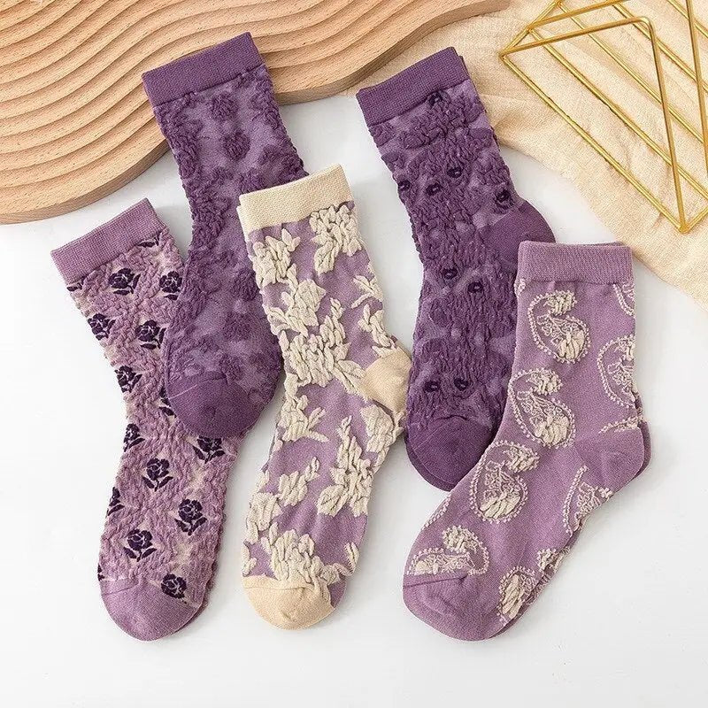 Pink Vintage Floral Socks for Kawaii and Fairycore Styles - Cosparty