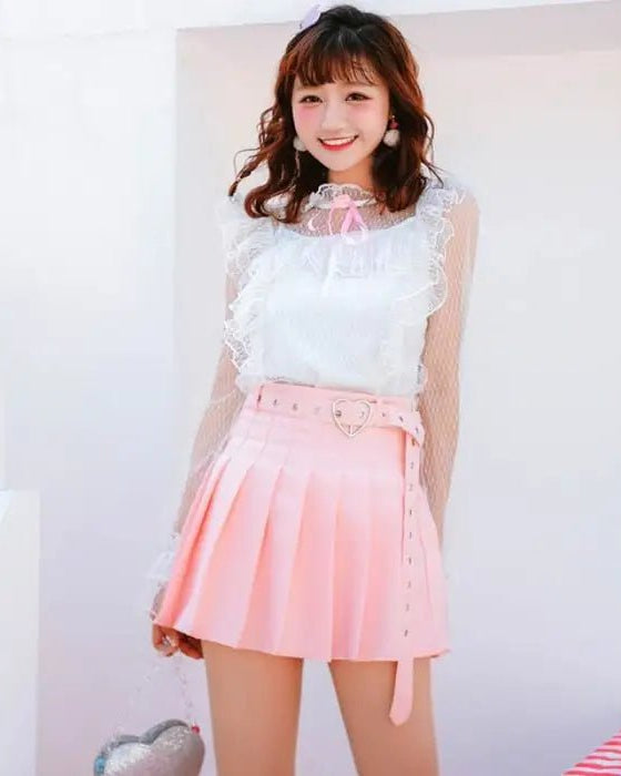 Pleated Buckled Skirt with Heart Design - Cosparty