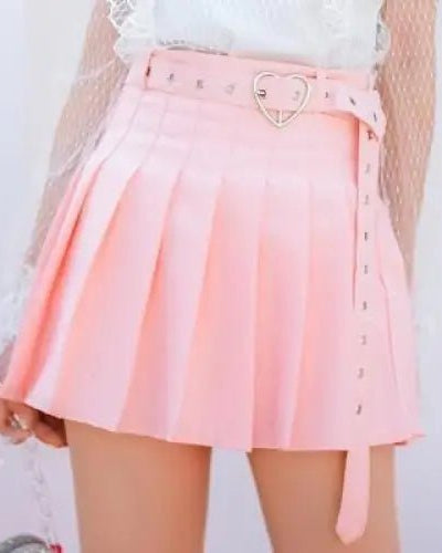 Pleated Buckled Skirt with Heart Design - Cosparty
