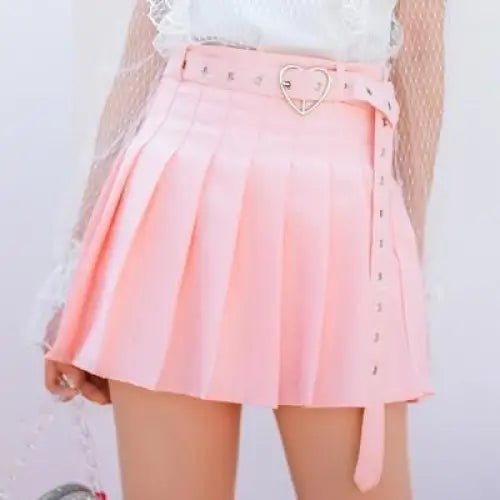 Pleated Buckled Skirt with Heart Design - Cosparty
