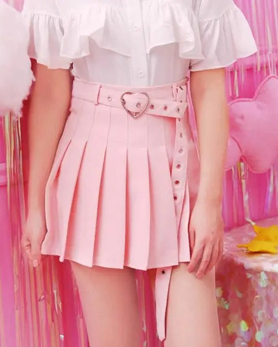 Pleated Buckled Skirt with Heart Design - Cosparty