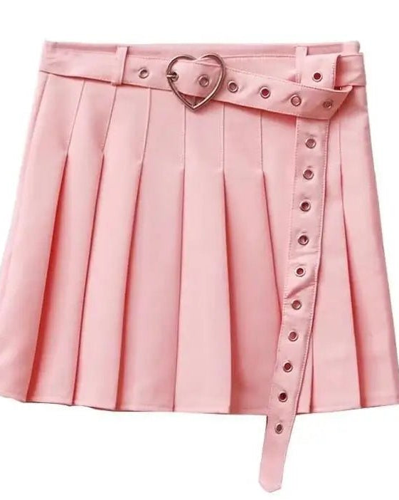 Pleated Buckled Skirt with Heart Design - Cosparty