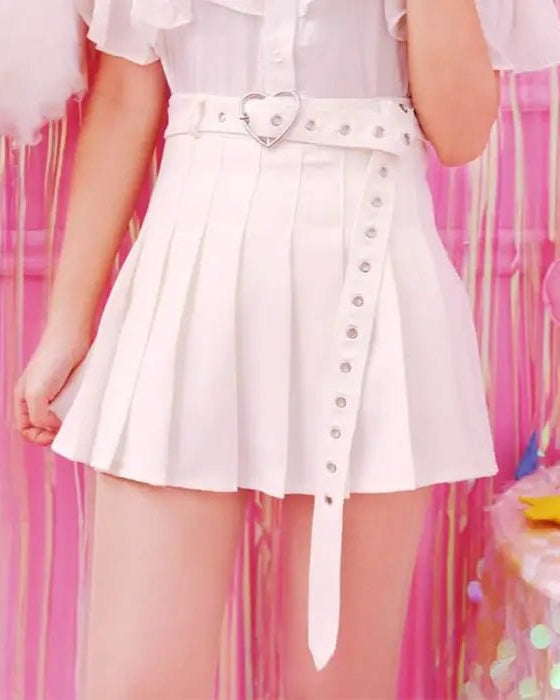 Pleated Buckled Skirt with Heart Design - Cosparty