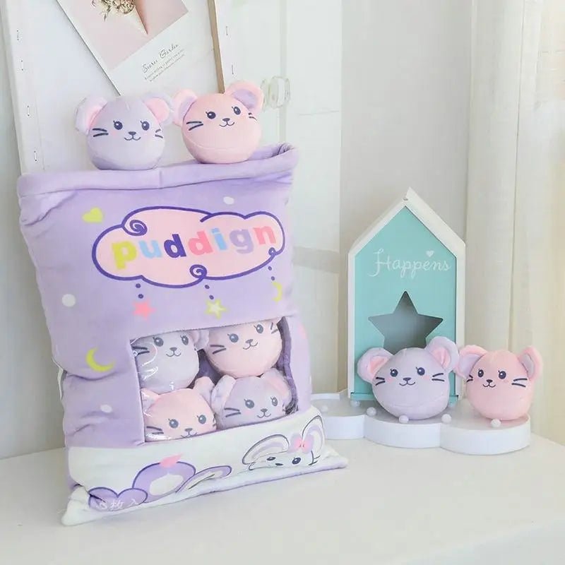 Plush Bag with Adorable Plush Baby Mice for Matching Mouse Hoodie Lovers - Cosparty
