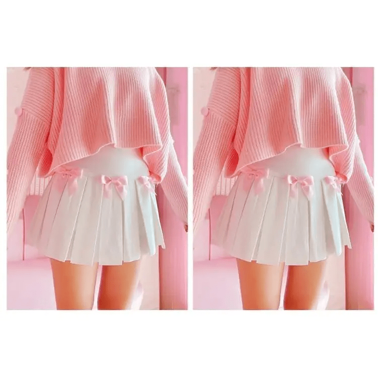 Princess Aesthetic Pink and White Ribbon Tennis Skirt - Cosparty