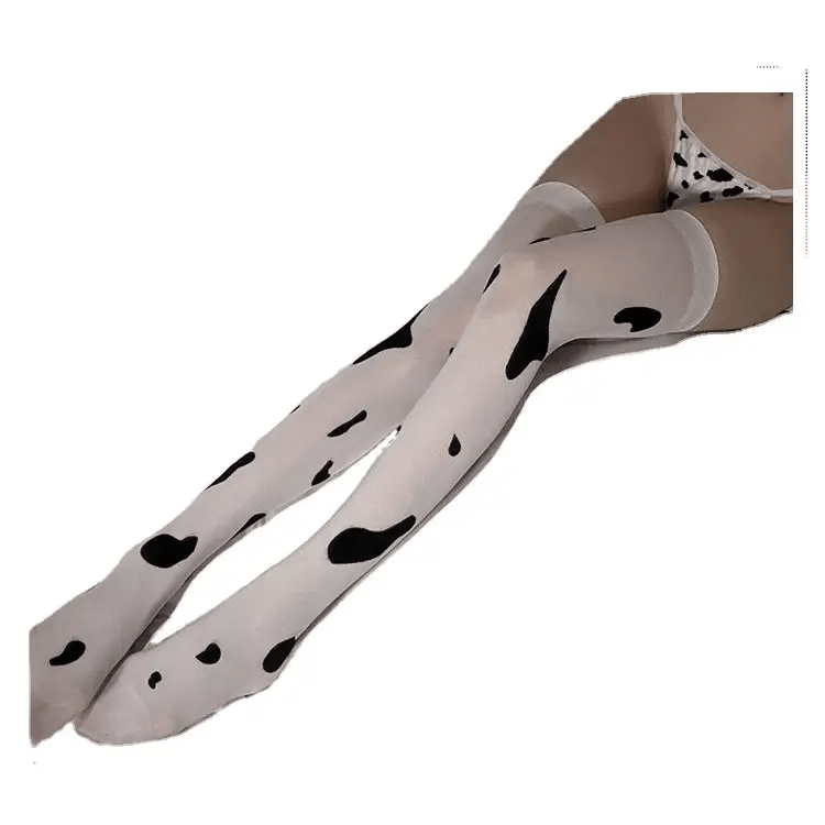 Provocative Cow Print High Leg Stockings for Irresistible Style - Cosparty