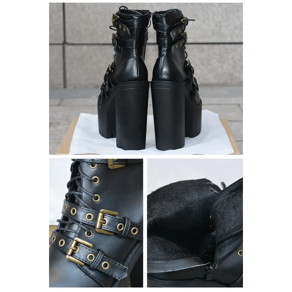 Punk Rock Chunky Block Heeled Booties for Perfect Fit Feet - Cosparty