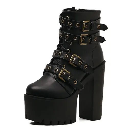 Punk Rock Chunky Block Heeled Booties for Perfect Fit Feet - Cosparty