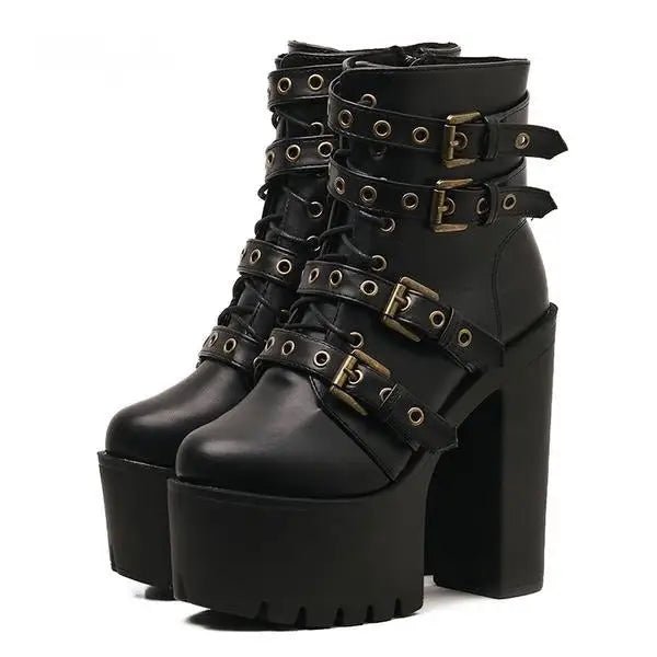 Punk Rock Chunky Block Heeled Booties for Perfect Fit Feet - Cosparty