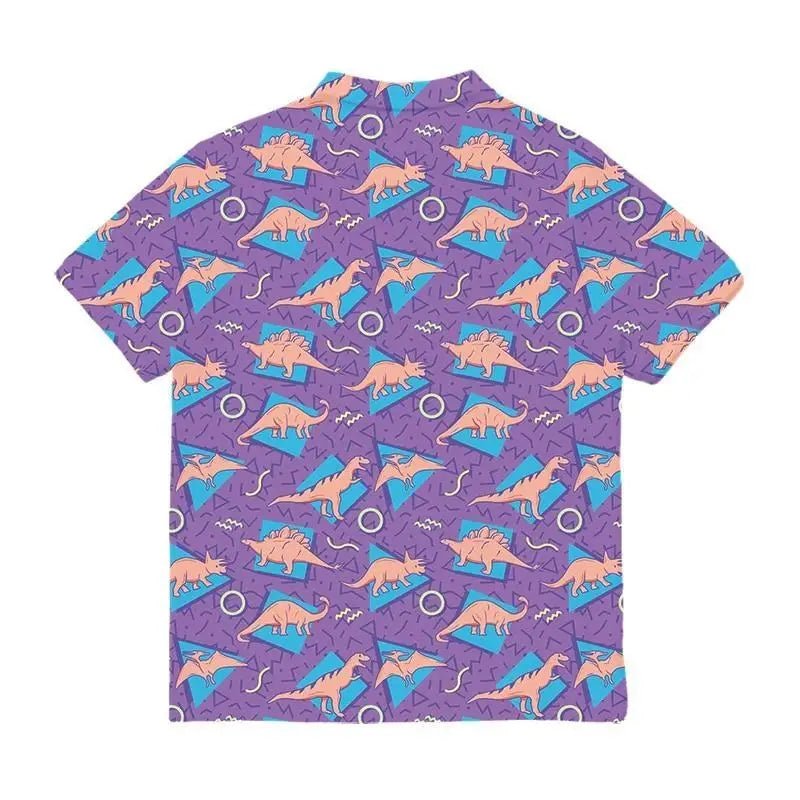 Purple and Blue Dinosaur Button Up Retro 90s Dino Tee - Cosparty