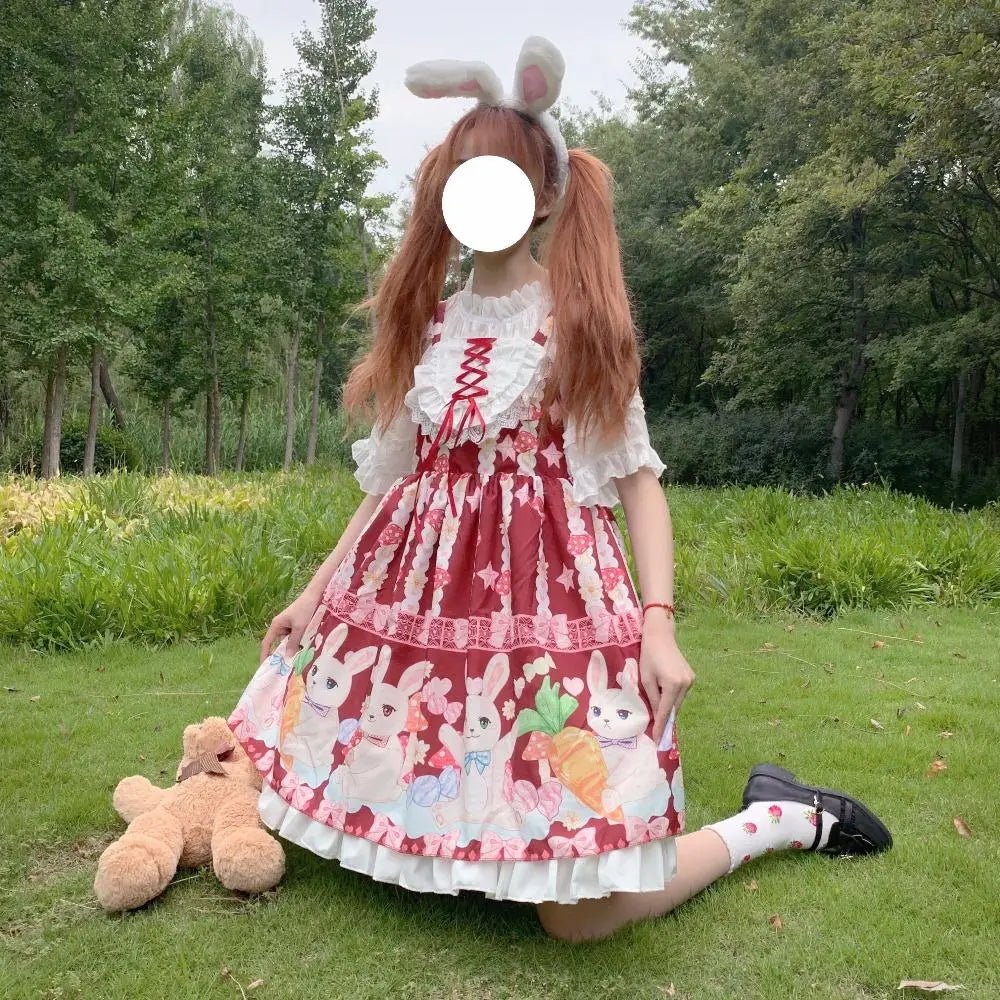 Red Bunny Parade Traditional JSK Lolita Dress for Girly Girls - Cosparty